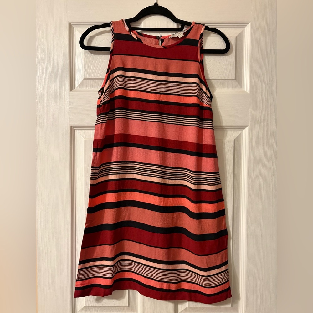 LOFT Red, Pink and Black A-Line Mini Dress Crew Neck Sleeveless